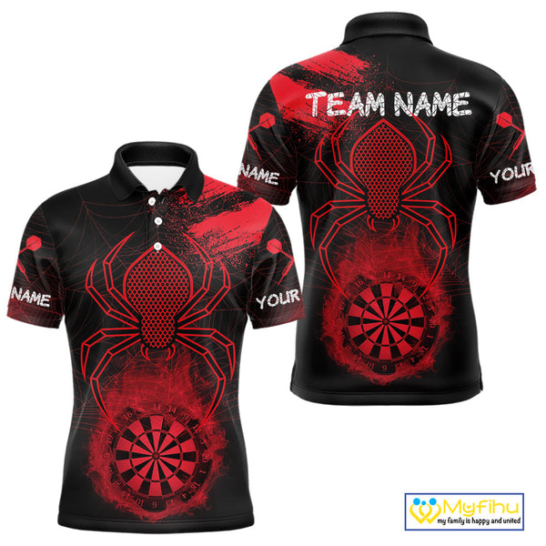 Custom Red Smoke Flame Spider Dart Team Men Polo Shirt, Halloween Dart Outfit NYN0469