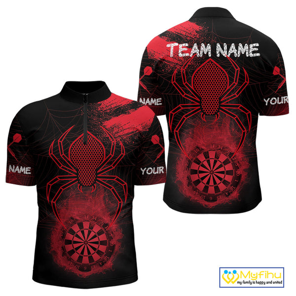 Custom Red Smoke Flame Spider Dart Team Men Quarter-Zip Shirt, Halloween Dart Outfit NYN0469
