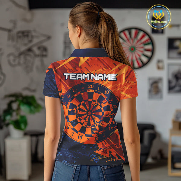 Custom Black And Orange Camo Dartboard Dart Team Women Polo Shirts, Dart Jerseys NYN0231