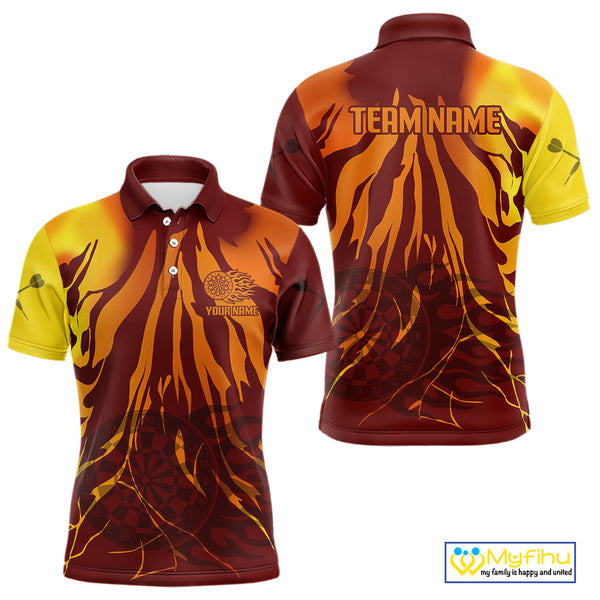 Custom Brown And Orange Flame Darboard Dart Team Polo Shirts For Men, Dart Jerseys NYN0232