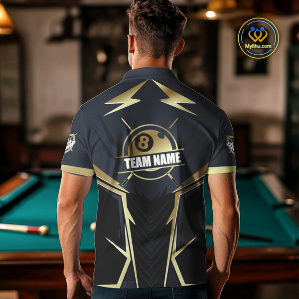 Billiard Jerseys For Men Custom Polo & Quarter-Zip Billiard Team Shirts, 8 Ball Pool Shirt |Gold TDM3978