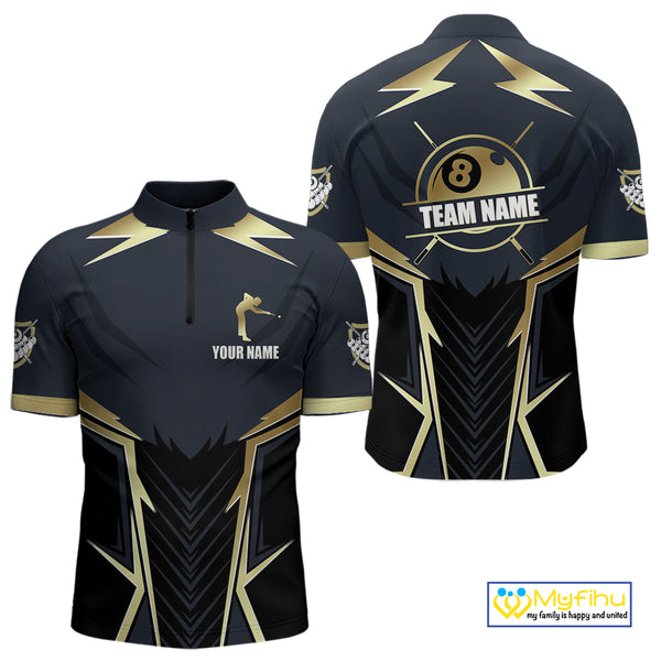 Billiard Jerseys For Men Custom Polo & Quarter-Zip Billiard Team Shirts, 8 Ball Pool Shirt |Gold TDM3978