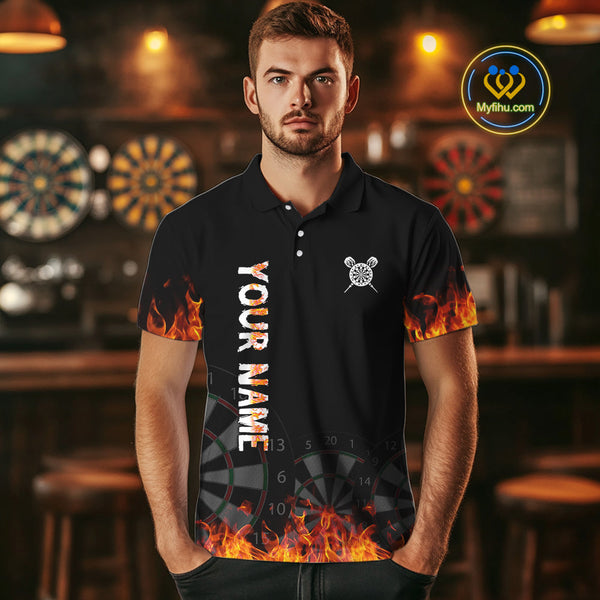 Custom Fire Flame Dartboard Dart Team Men Polo Shirts, Dart Tournament Shirt NYN0240