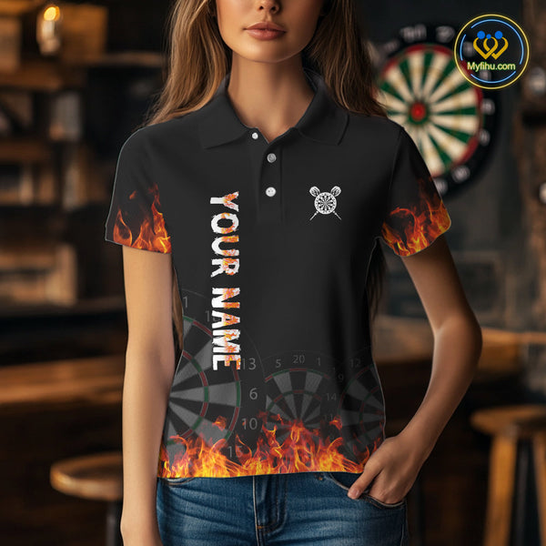 Custom Fire Flame Dartboard Dart Team Women Polo Shirts, Dart Tournament Shirt NYN0240