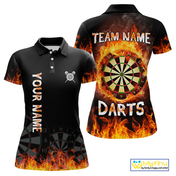 Custom Fire Flame Dartboard Dart Team Women Polo Shirts, Dart Tournament Shirt NYN0240