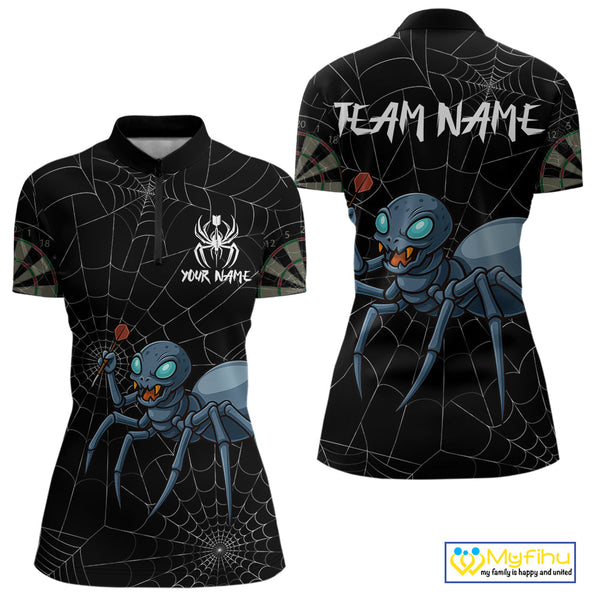 Custom Funny Spider Play Dart Team Women Quarter-Zip Shirts, Halloween Dart Jerseys NYN0245