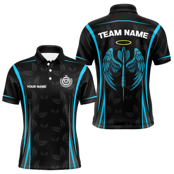 Custom Black And Blue Dart Wings Dart Polo Shirt For Men, Dart League Shirt NYN0495
