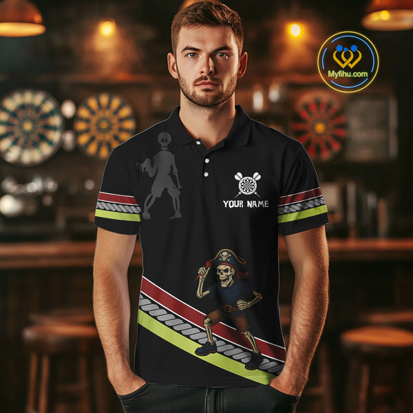 Custom Funny Pirate Skull Dart Polo Shirts For Men, Dart Team Tournament Shirt NYN0252