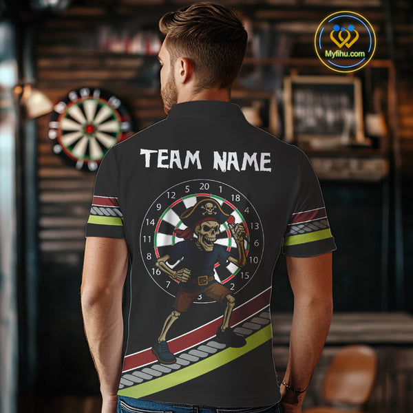 Custom Funny Pirate Skull Dart Polo Shirts For Men, Dart Team Tournament Shirt NYN0252