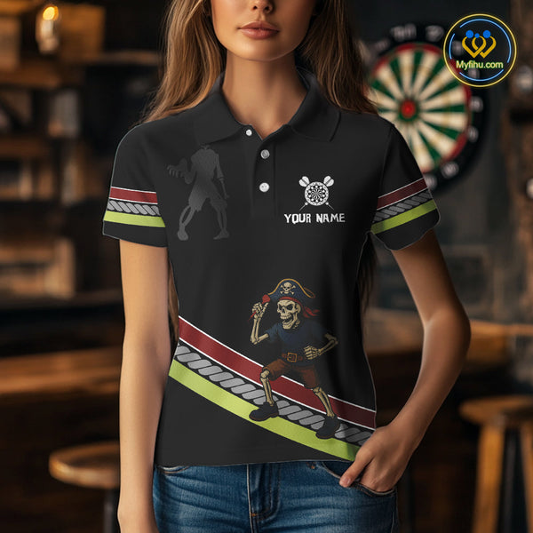 Custom Funny Pirate Skull Dart Polo Shirts For Women, Dart Team Tournament Shirt NYN0252