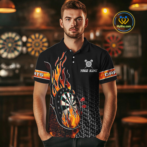 Custom Fire Flame Dartboard Dart Team Polo Shirts For Men, Dart League Shirt NYN0253
