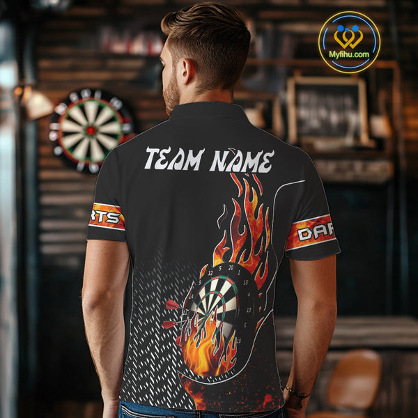 Custom Fire Flame Dartboard Dart Team Polo Shirts For Men, Dart League Shirt NYN0253