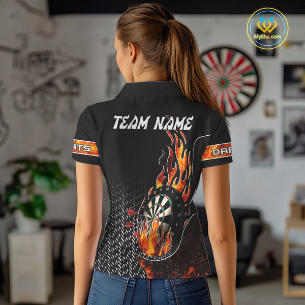 Custom Fire Flame Dartboard Dart Team Polo Shirts For Women, Dart League Shirt NYN0253