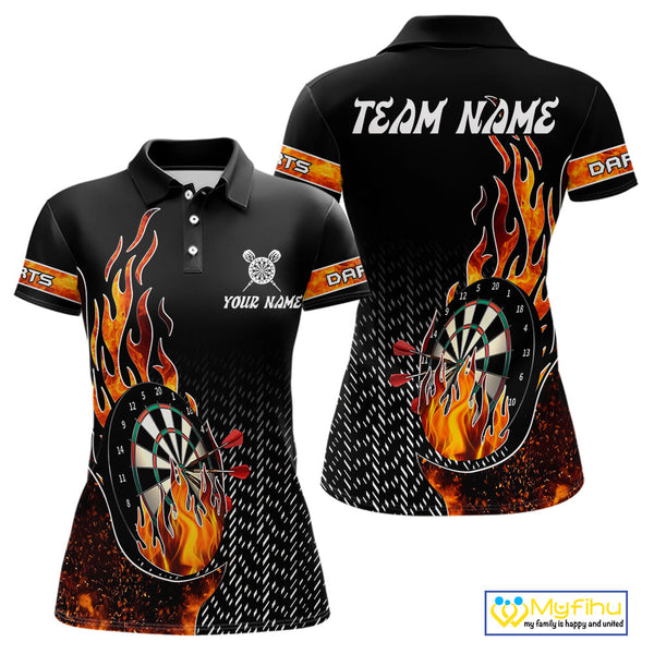 Custom Fire Flame Dartboard Dart Team Polo Shirts For Women, Dart League Shirt NYN0253