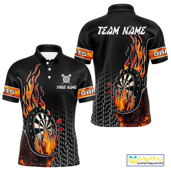 Custom Fire Flame Dartboard Dart Team Polo Shirts For Men, Dart League Shirt NYN0253