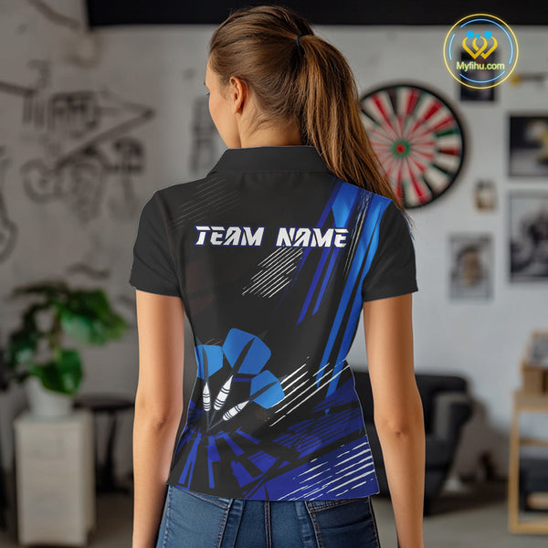 Custom Black And Blue Darts Jerseys, Dart Tournament Polo Shirt For Women NYN0513