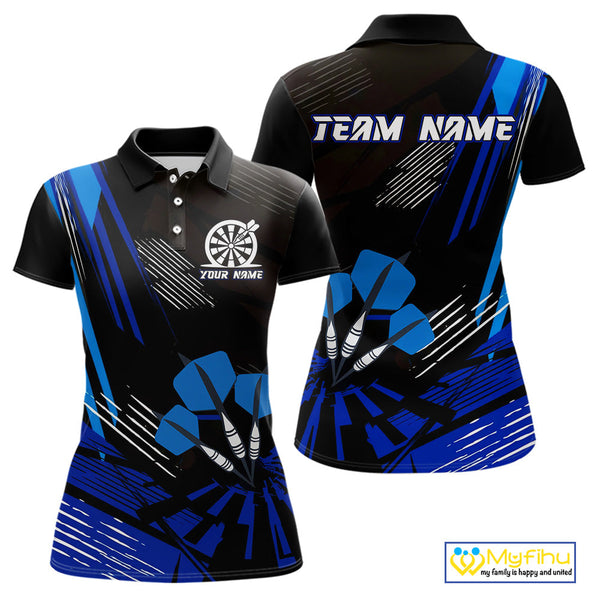 Custom Black And Blue Darts Jerseys, Dart Tournament Polo Shirt For Women NYN0513