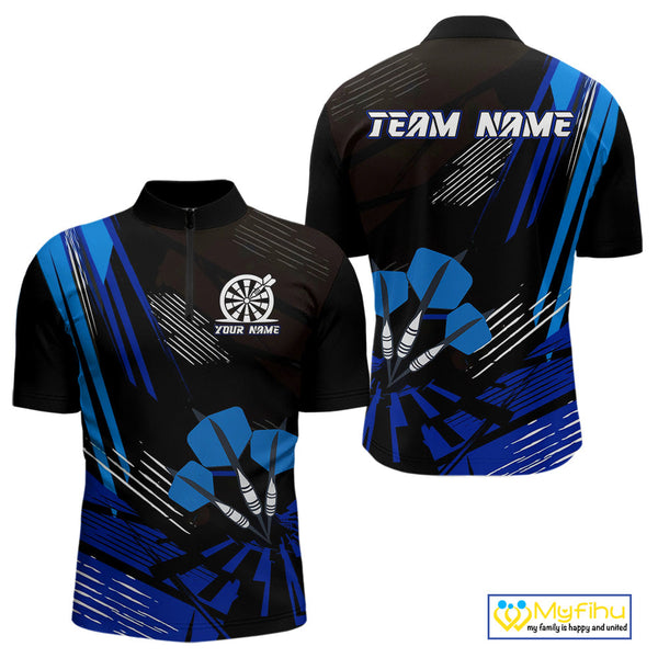 Custom Black And Blue Darts Jerseys, Dart Tournament Quarter-Zip Shirt For Men NYN0513