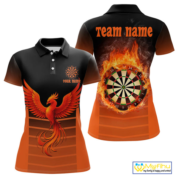 Custom Fire Flame Dartboard Phoenix Dart Team Women Polo Shirts, Dart League Shirt NYN0261
