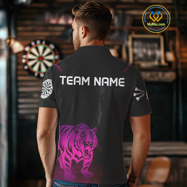 Custom Black And Purple Pink Tiger Dart Polo Team Shirts For Men, Tiger Dart Jerseys NYN0278