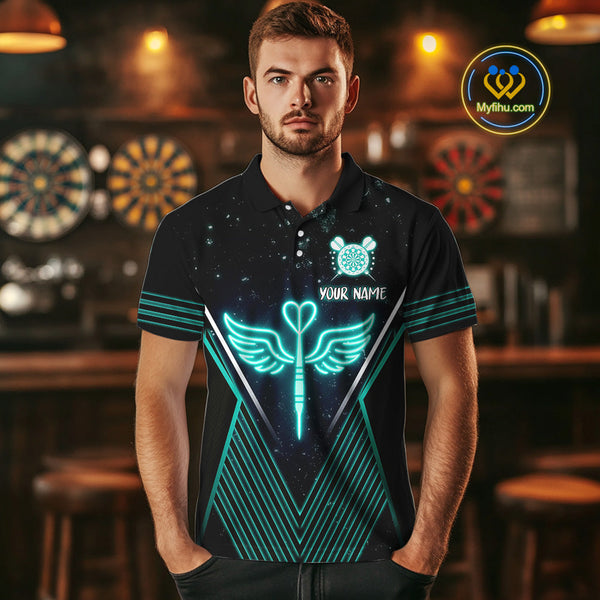 Custom Black And Blue Dart Wings Dart Polo Shirt For Men, Dart League Shirt NYN0555