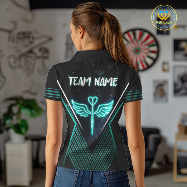 Custom Black And Blue Dart Wings Dart Polo Shirt For Women, Dart League Shirt NYN0555