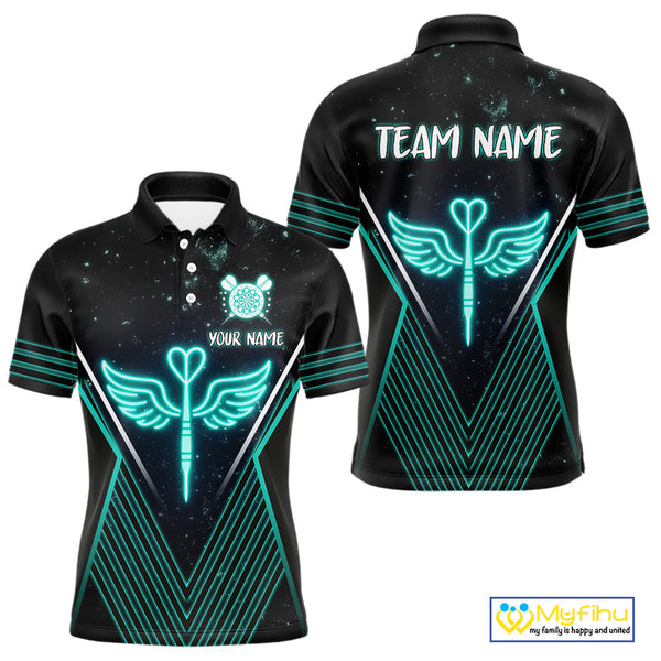 Custom Black And Blue Dart Wings Dart Polo Shirt For Men, Dart League Shirt NYN0555