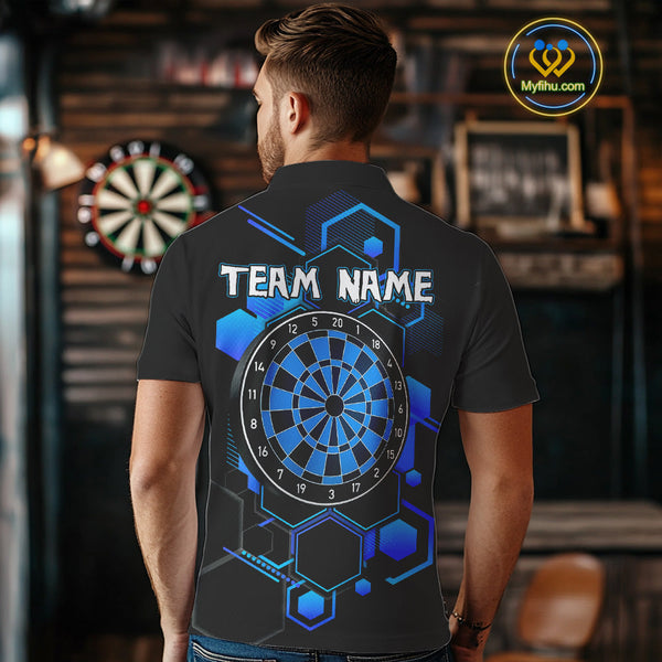 Custom Black And Blue Dartboard Jerseys, Dart Team Polo Shirt For Men NYN0559