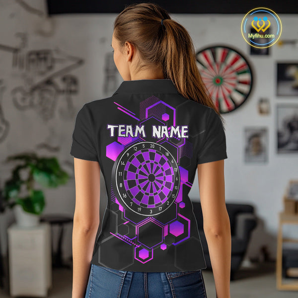 Custom Black And Purple Dartboard Jerseys, Dart Team Polo Shirt For Women NYN0560