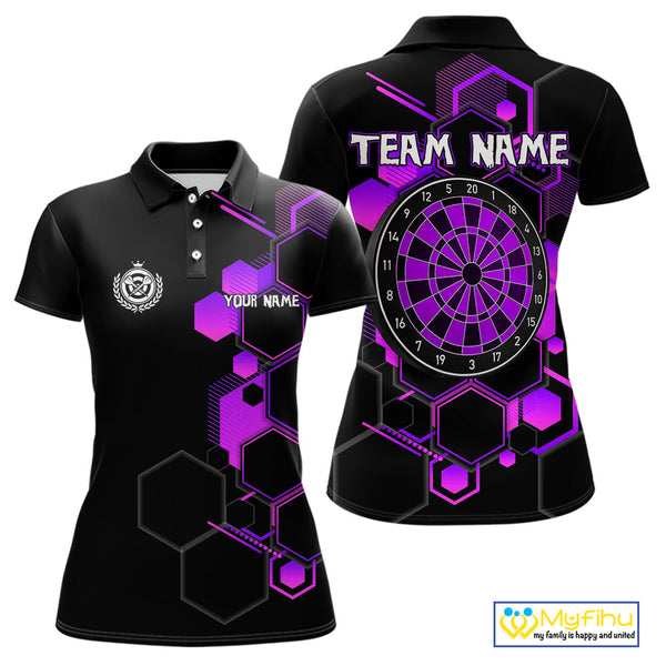 Custom Black And Purple Dartboard Jerseys, Dart Team Polo Shirt For Women NYN0560