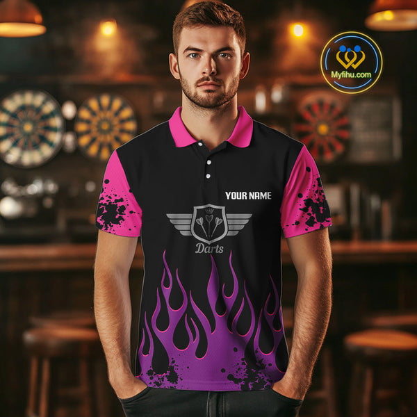 Custom Purple And Pink Flame Dart Wings Dart Polo Shirt For Men, Dart Jersey NYN0565