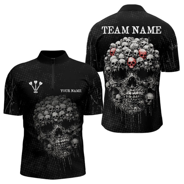 Custom Grunge Skull Dart Team Quarter-Zip Shirts For Men, Halloween Dart Outfits NYN0002