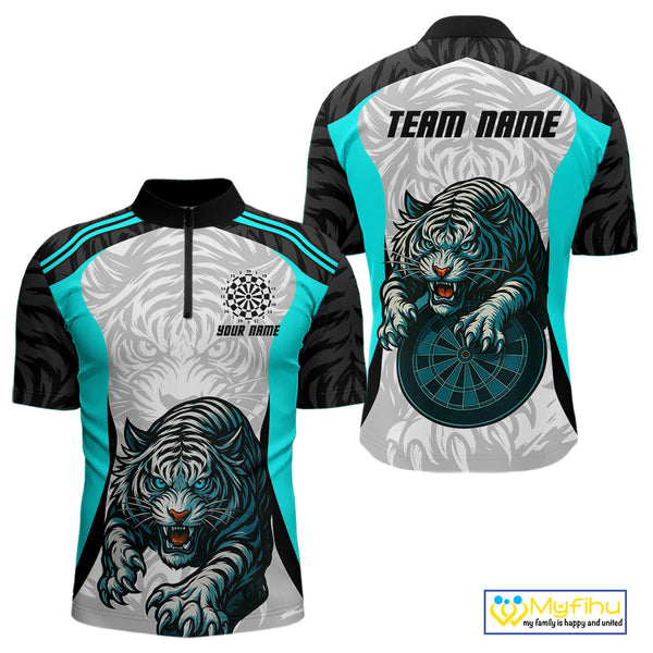 Custom  Blue Tiger Dart Team Men Quarter-Zip Shirts, Tiger Dart League Shirt NYN0307