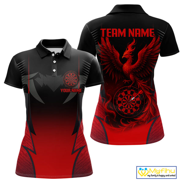 Custom Black And Red Phoenix Dart Team Women Polo Shirts, Dart League Shirt NYN0333