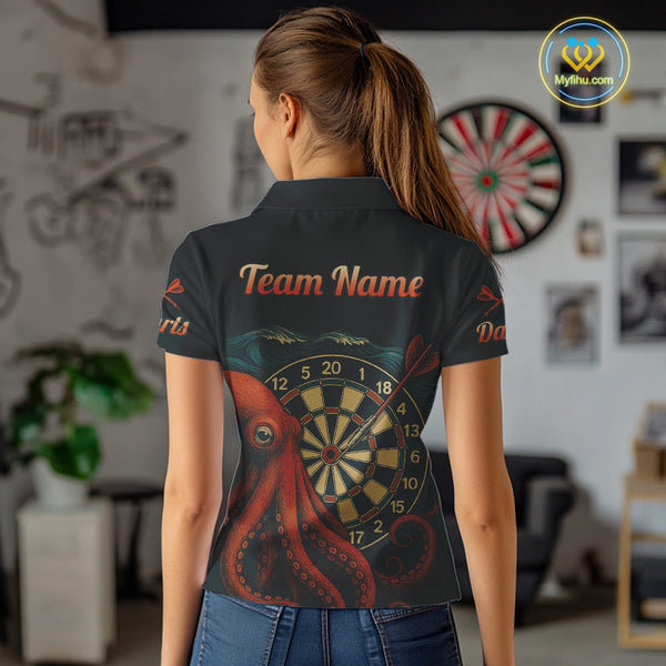 Custom Vintage Red Octopus Dart Polo Shirts For Women, Retro Dart Shirt NYN0344