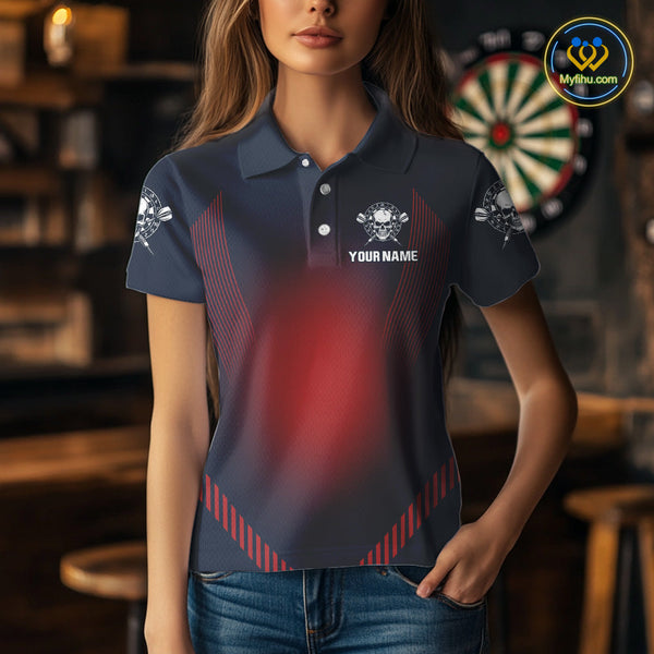 Custom Blue Red Raven And Skull Dart Polo Shirts For Women, Halloween Dart Outfit NYN0347