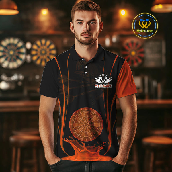 Custom Black And Orange Water Splash Dartboard Dart Team Men Polo Shirt, Dart Jerseys NYN0618