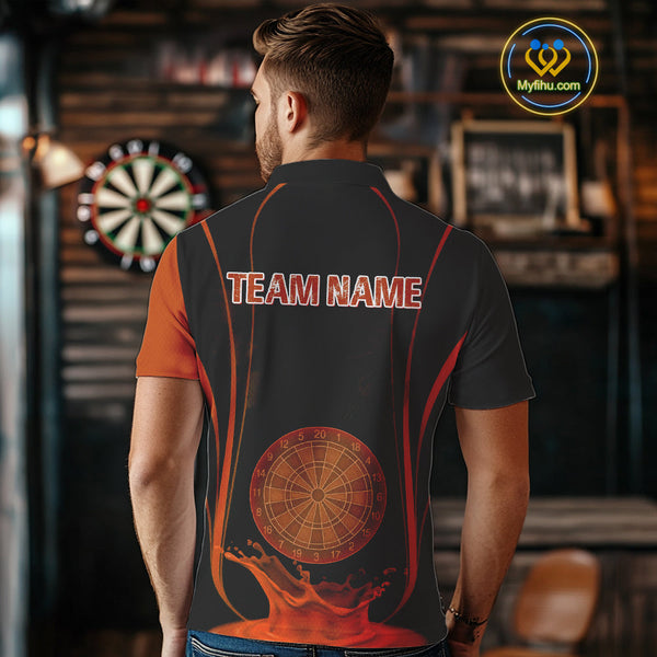 Custom Black And Orange Water Splash Dartboard Dart Team Men Polo Shirt, Dart Jerseys NYN0618