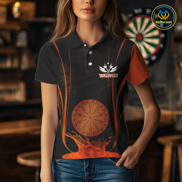 Custom Black And Orange Water Splash Dartboard Dart Team Women Polo Shirt, Dart Jerseys NYN0618