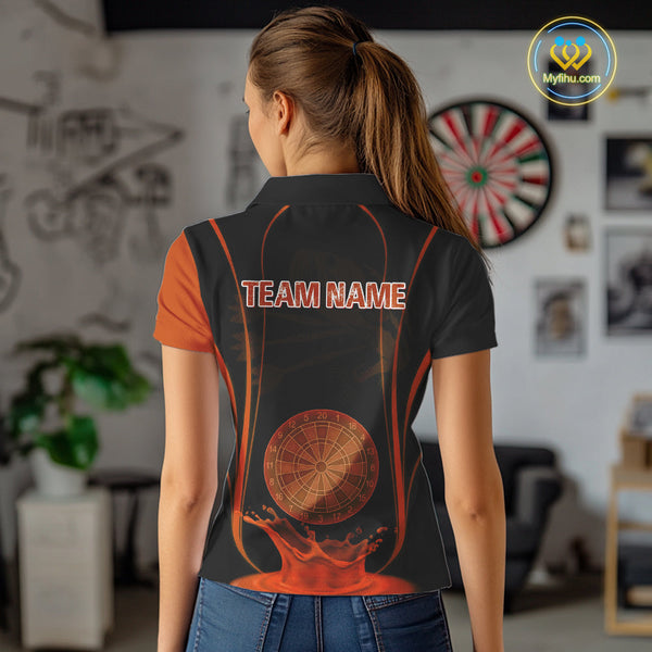 Custom Black And Orange Water Splash Dartboard Dart Team Women Polo Shirt, Dart Jerseys NYN0618