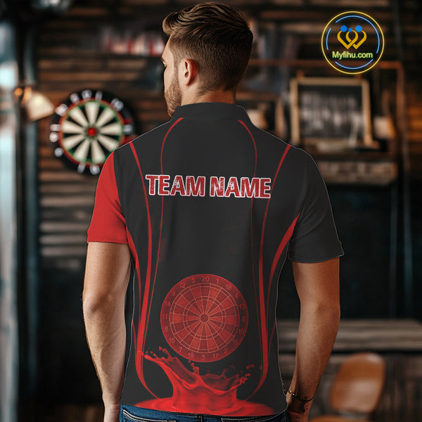 Custom Black And Red Water Splash Dartboard Dart Team Men Polo Shirt, Dart Jerseys NYN0619