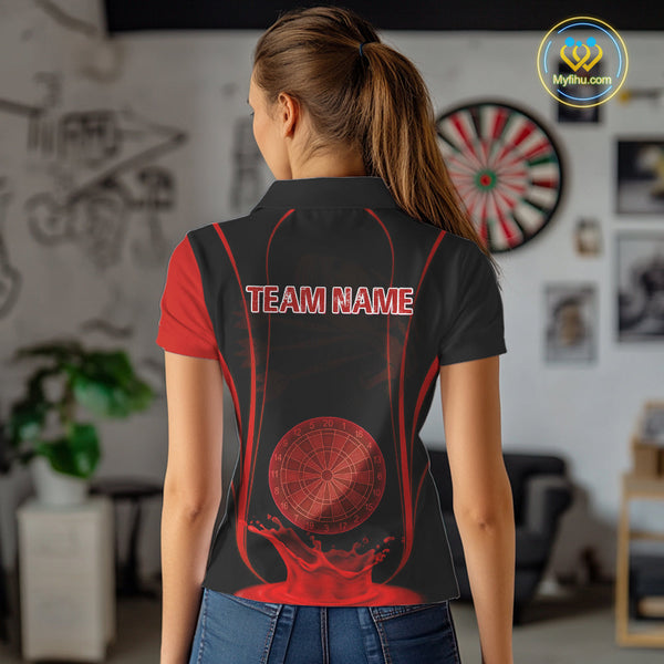 Custom Black And Red Water Splash Dartboard Dart Team Women Polo Shirt, Dart Jerseys NYN0619