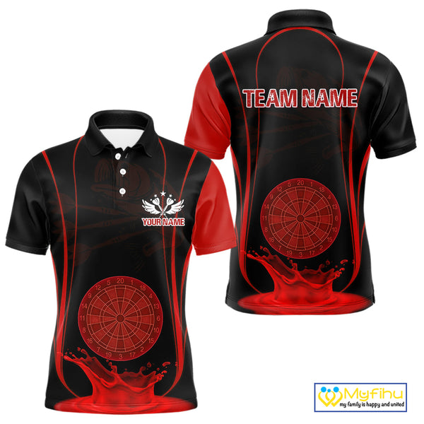 Custom Black And Red Water Splash Dartboard Dart Team Men Polo Shirt, Dart Jerseys NYN0619