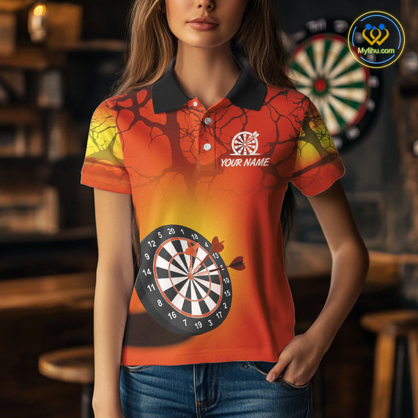 Custom Fire Flame Tiger Dart Team Women Polo Shirts, Tiger Dart Jerseys With Name NYN0357