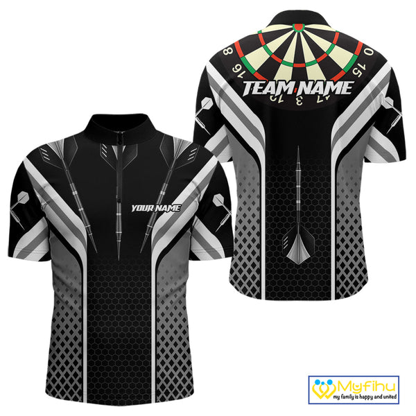 Custom Black And White Dart Jerseys, Dart Team Quarter-Zip Shirts For Men, Dart League Shirt NYN0361