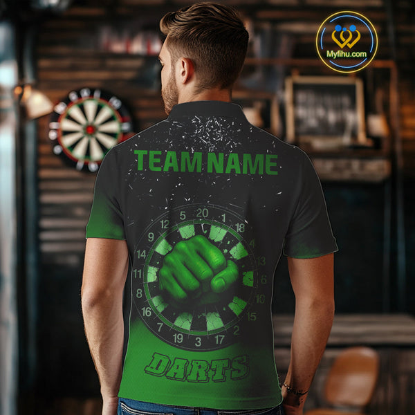 Custom Black And Green Dart Punch Dart Team Men Polo Shirts, Dart Jerseys NYN0368