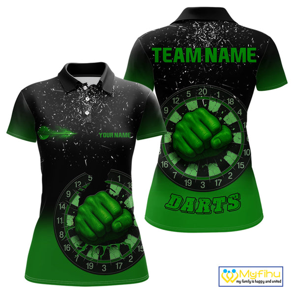 Custom Black And Green Dart Punch Dart Team Women Polo Shirts, Dart Jerseys NYN0368