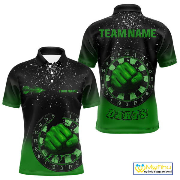 Custom Black And Green Dart Punch Dart Team Men Polo Shirts, Dart Jerseys NYN0368