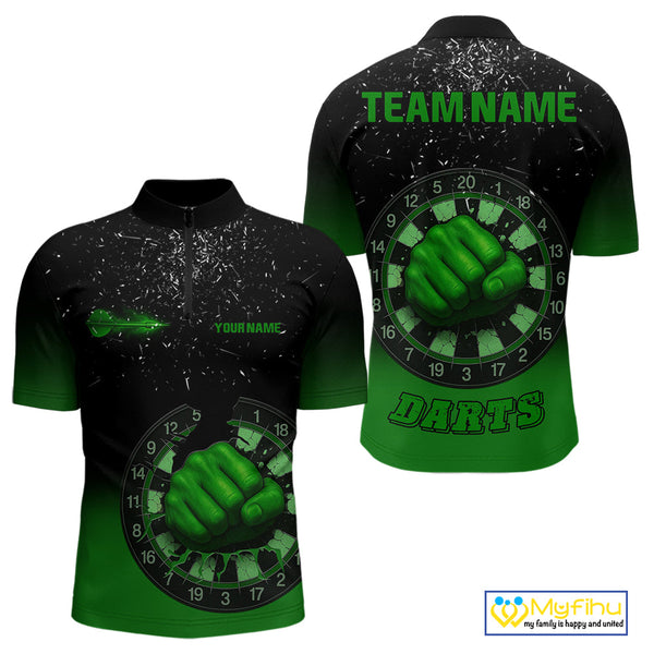 Custom Black And Green Dart Punch Dart Team Men Quarter-Zip Shirts, Dart Jerseys NYN0368