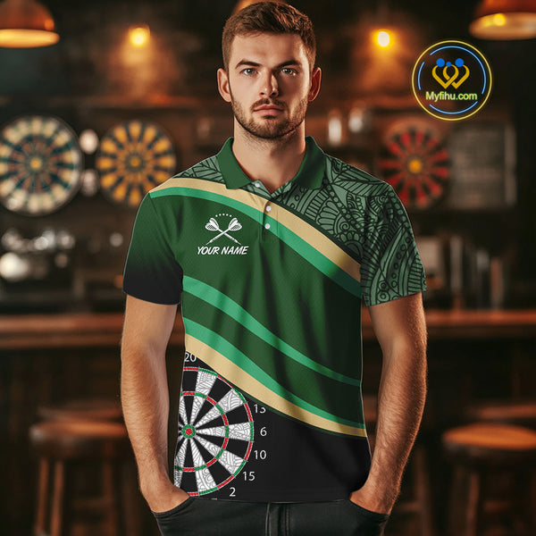 Custom Green Tribal Dart Team Men Polo Shirts, Tribal Dart Jerseys NYN0371